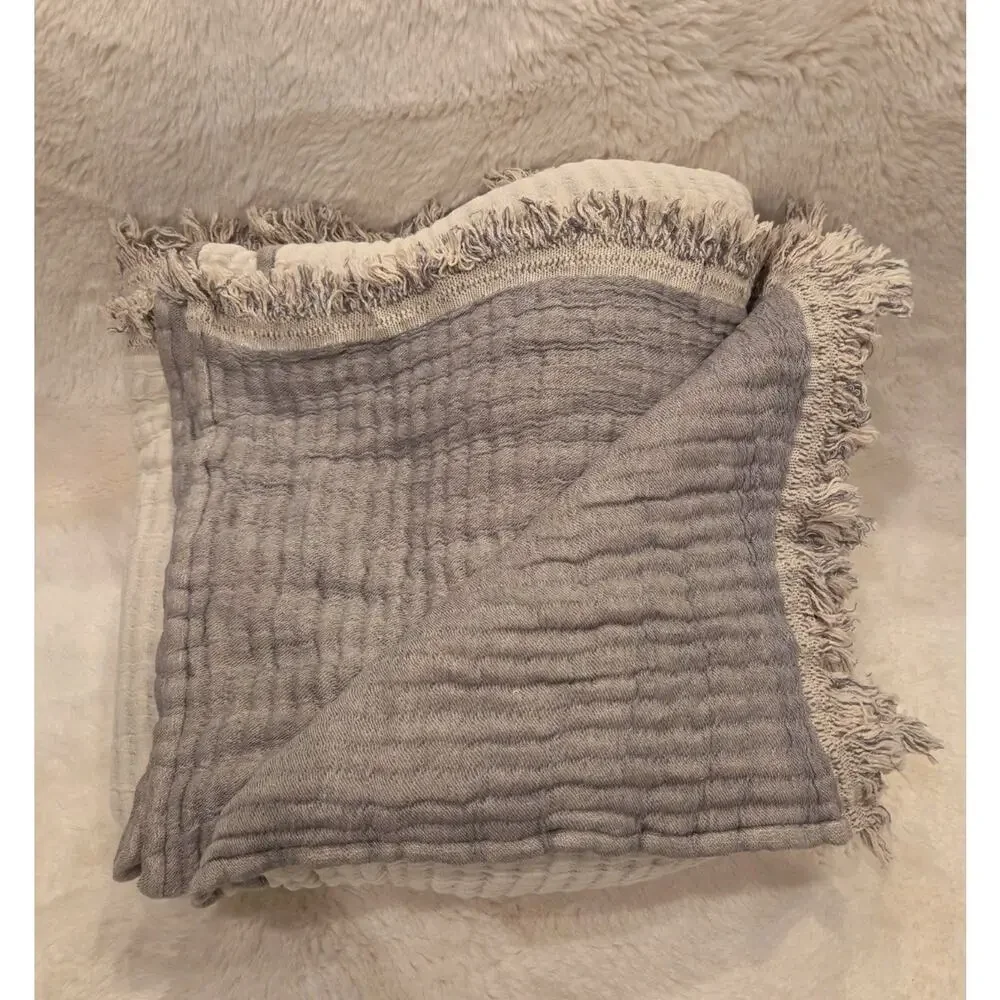 Casaluna Reversible Textured Cotton Chambray Coverlet Gray DISCONTINUED COLOR